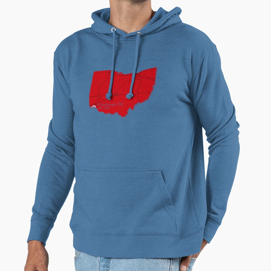 Cincinnati Oh Red Hoodie - Casual Everyday Wear Unisex - T-Shirt, Sweatshirt, Hoodie