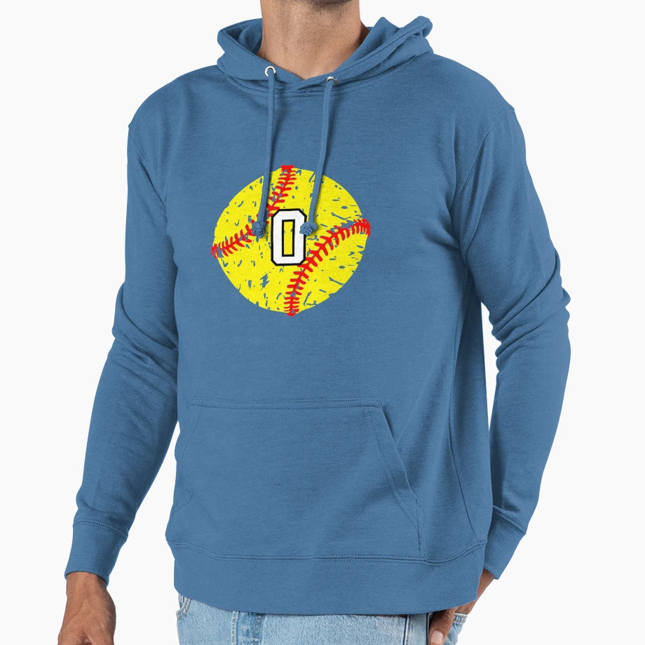 Softball Jersey Grunge Lucky Number 0 Hoodie - Streetwear Style for Adults - T-Shirt, Sweatshirt, Hoodie