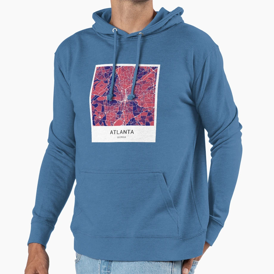 Atlanta Georgia Named City Map Red Blue Hoodie - Unique Graphic Unisex - T-Shirt, Sweatshirt, Hoodie