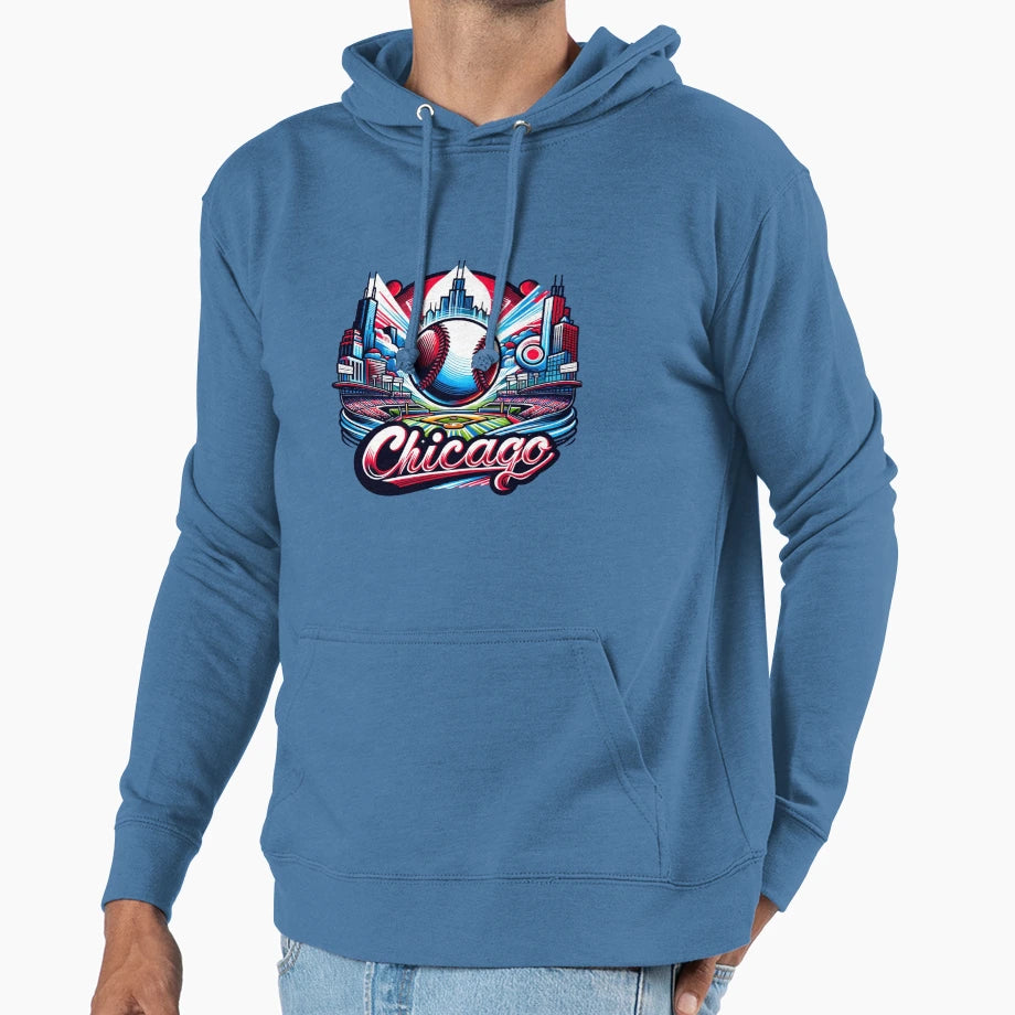 Chicago Baseball Cityscape Badge Hoodie - Casual Everyday Wear Unisex - T-Shirt, Sweatshirt, Hoodie