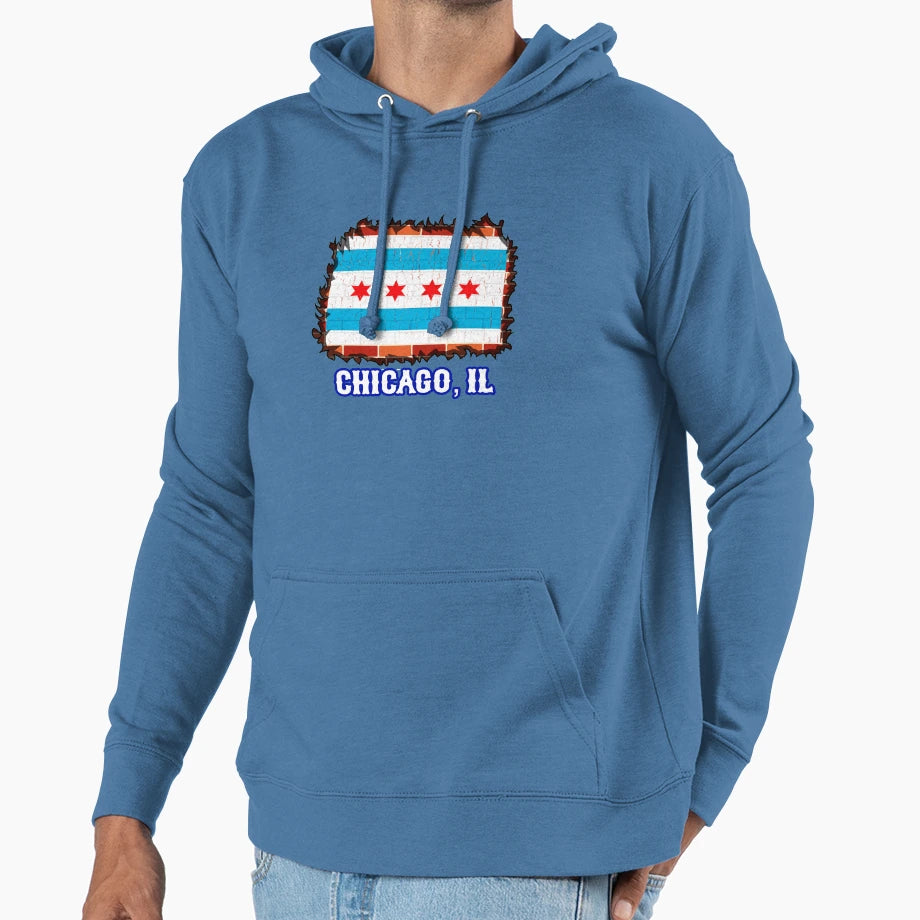 Chicago Brick Ivy Flag Baseball Hoodie - Aesthetic Graphic Unisex - T-Shirt, Sweatshirt, Hoodie