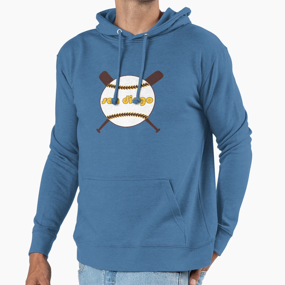 San Diego Throwback Baseball Crossed Bats Hoodie - Unique Graphic Men Women - T-Shirt, Sweatshirt, Hoodie