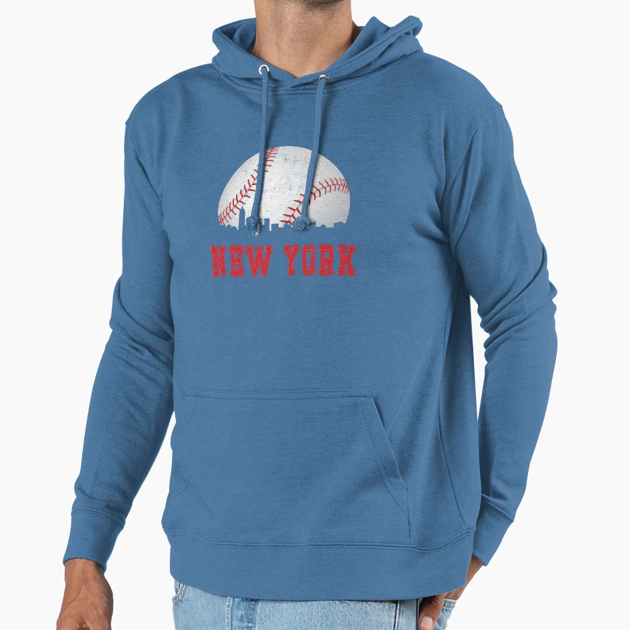 New York Baseball Skyline Hoodie - Fun Novelty Design Men Women - T-Shirt, Sweatshirt, Hoodie