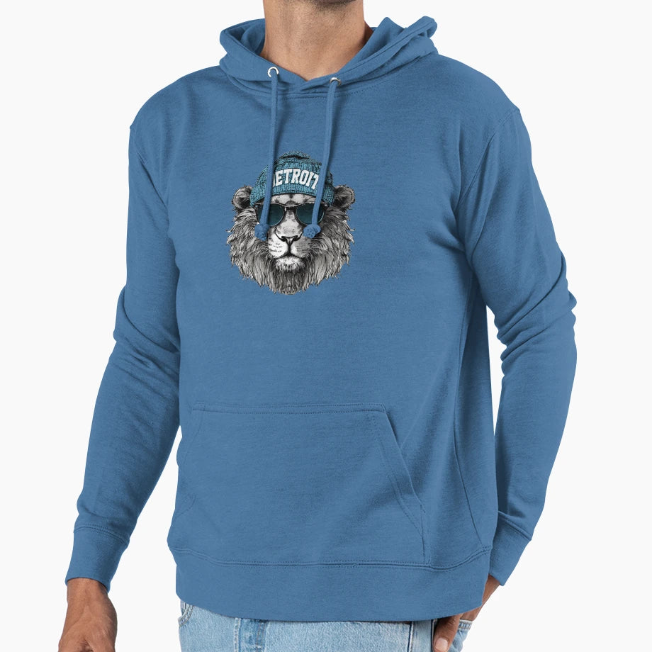 Detroit Football Fan Lion Beanie Hoodie - Aesthetic Graphic Men Women - T-Shirt, Sweatshirt, Hoodie