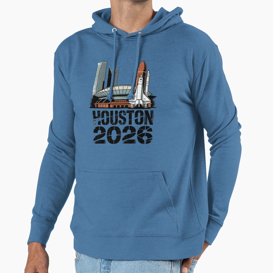 Houston 2026 Space Shuttle Football V12 T-Shirt - Trendy Graphic for Adults - T-Shirt, Sweatshirt, Hoodie