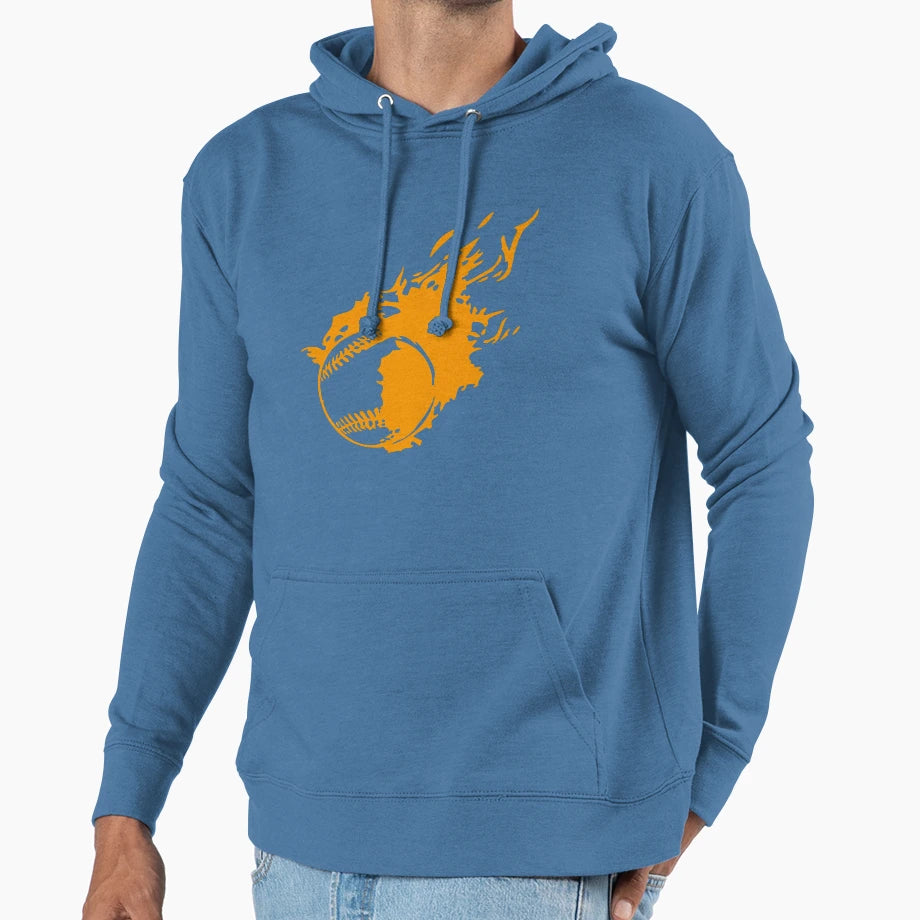 Baseball Flame Fire Hoodie - Unique Graphic Unisex - T-Shirt, Sweatshirt, Hoodie