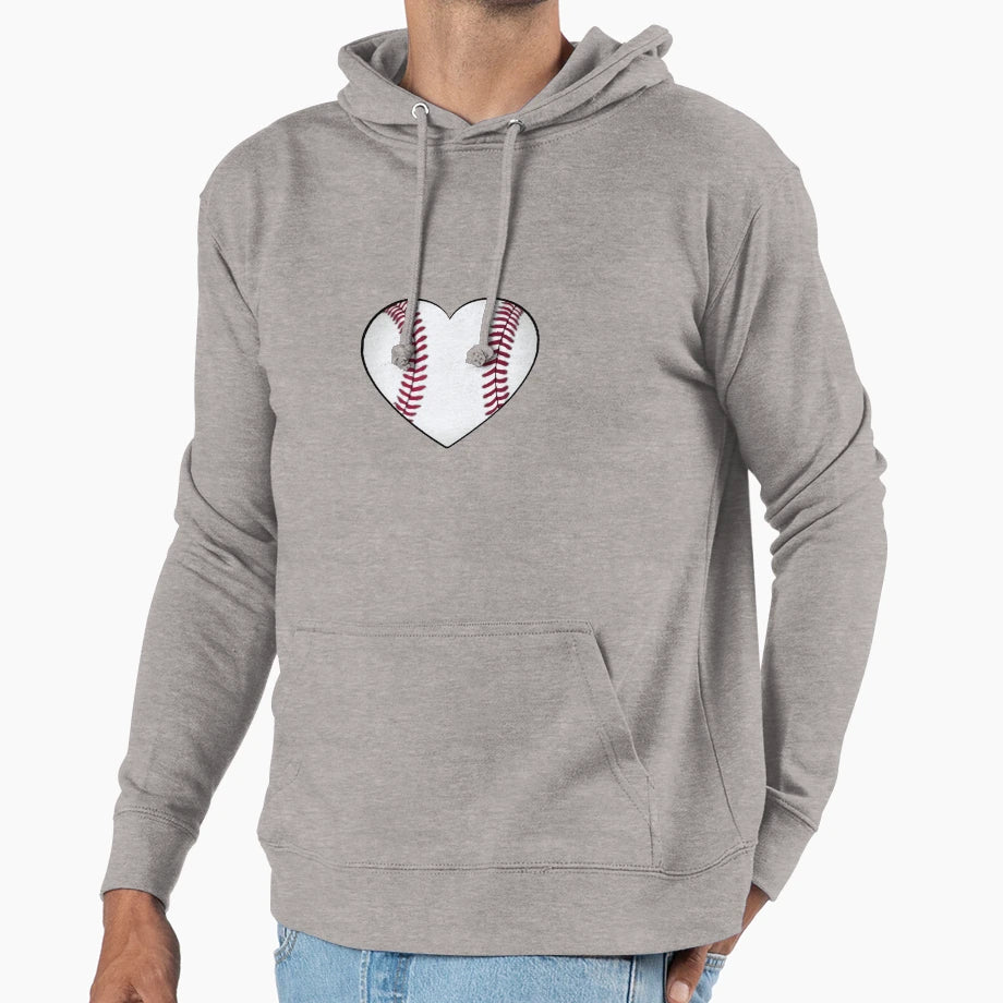 Baseball Heart Hoodie - Minimalist Print for Adults - T-Shirt, Sweatshirt, Hoodie