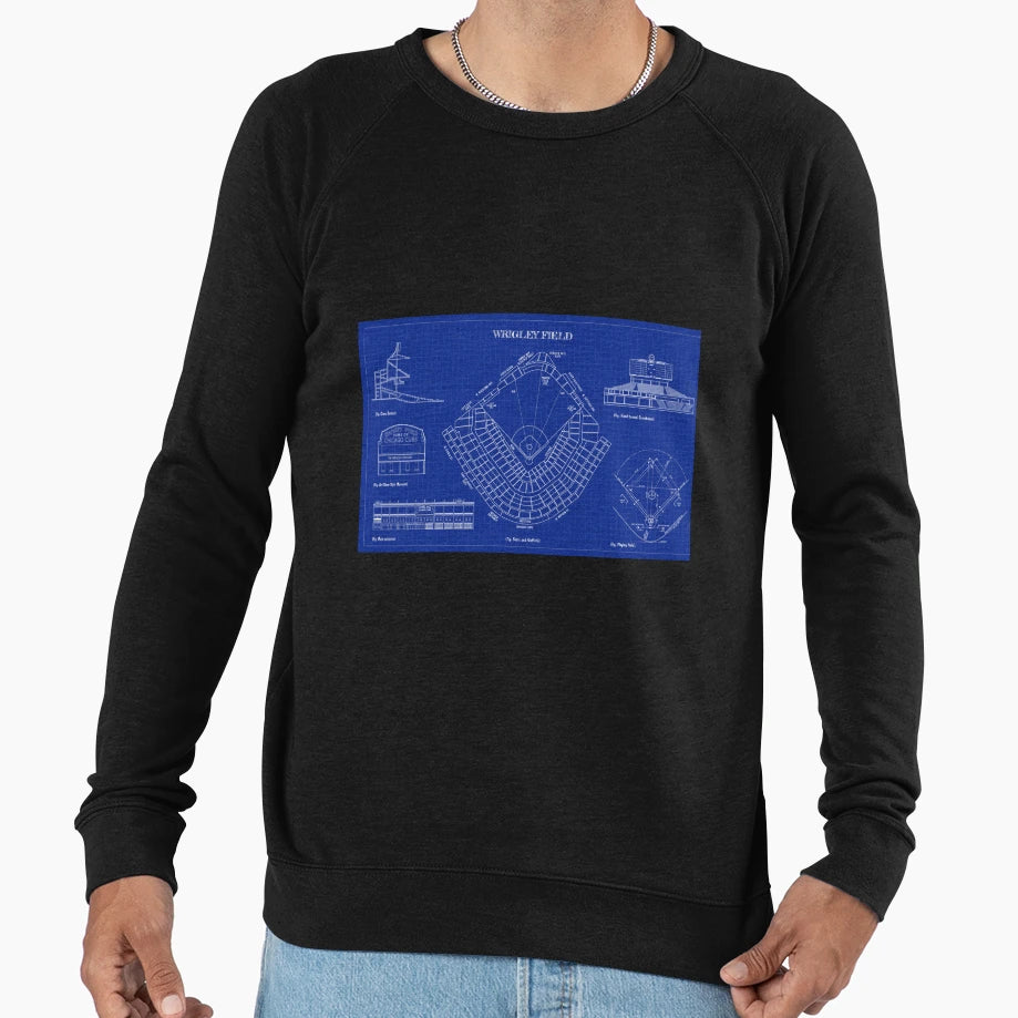 Wrigley Field Blueprint Sweatshirt - Casual Everyday Wear for Adults - T-Shirt, Sweatshirt, Hoodie