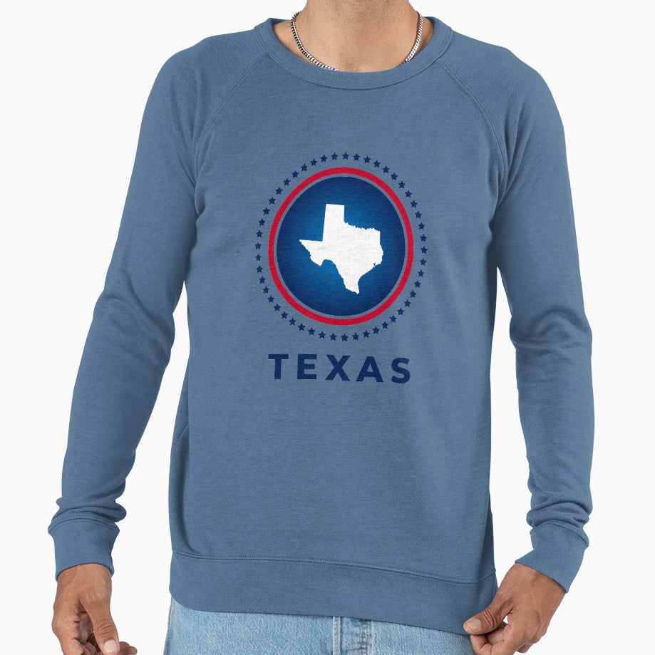 Texas Map And Us Flag Colors Sweatshirt - Graphic Print for Adults - T-Shirt, Sweatshirt, Hoodie