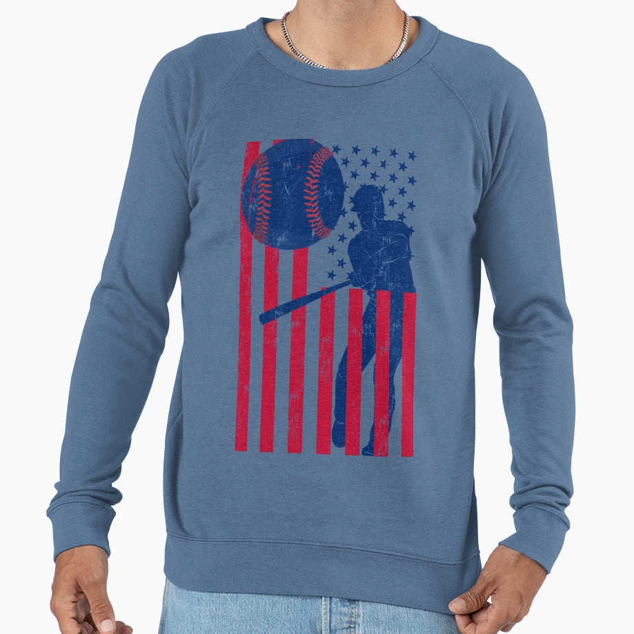 Baseball Softball American Flag T-Shirt - Fun Novelty Design Men Women - T-Shirt, Sweatshirt, Hoodie