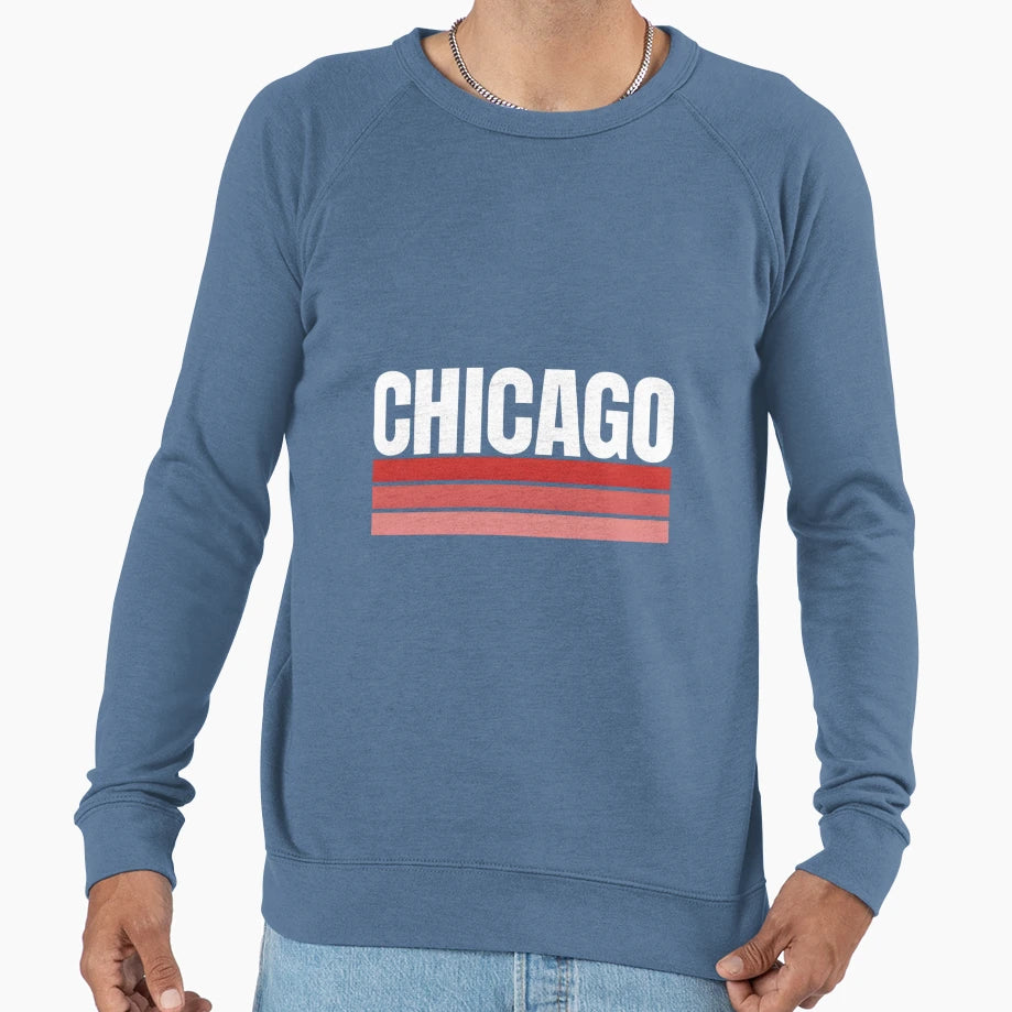 Fun Chicago Red Blue Striped Sweatshirt - Custom Art Print for Adults - T-Shirt, Sweatshirt, Hoodie