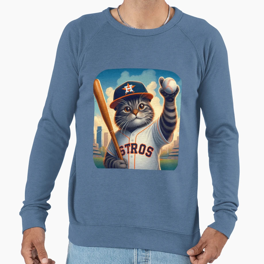 Astros Cat Play Baseball Sweatshirt - Casual Everyday Wear Men Women - T-Shirt, Sweatshirt, Hoodie