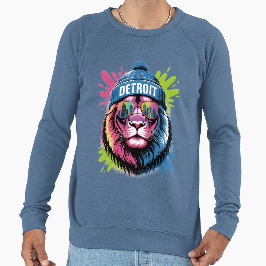 Detroit Lion Urban Neon Streetwear Sweatshirt - Streetwear Style Men Women - T-Shirt, Sweatshirt, Hoodie