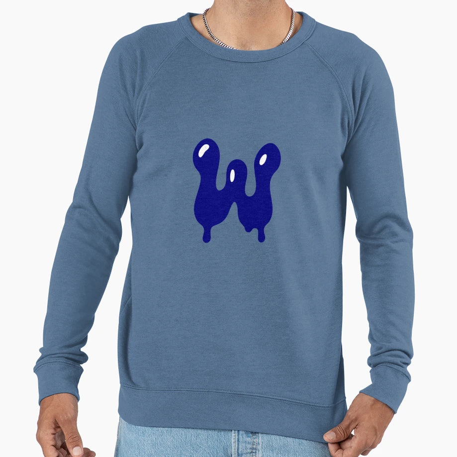 Glossy Dark Blue Liquid Letter W Sweatshirt - Fun Novelty Design Men Women - T-Shirt, Sweatshirt, Hoodie
