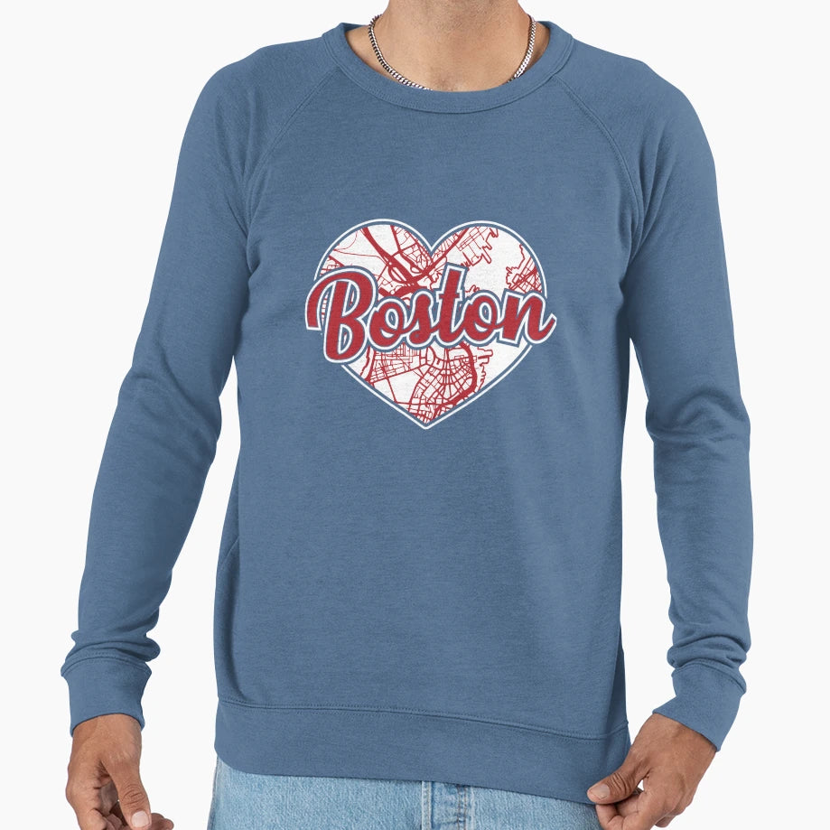 Love Boston Baseball Heart City Map Sweatshirt - Novelty Apparel for Adults - T-Shirt, Sweatshirt, Hoodie