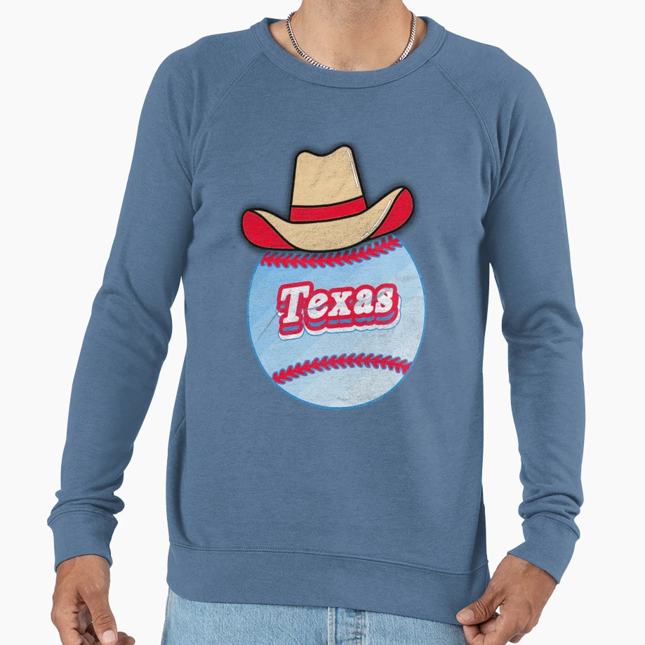 Texas Baseball Cowboy Hat Sweatshirt - Unique Graphic Unisex - T-Shirt, Sweatshirt, Hoodie