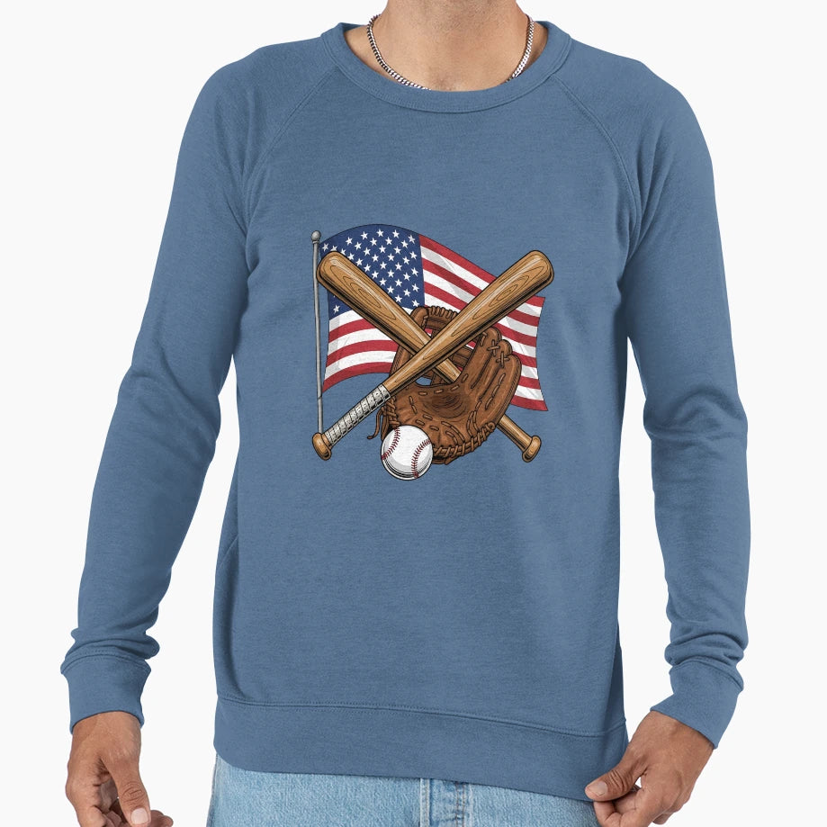 American Flag Baseball Sweatshirt - Fun Novelty Design Men Women - T-Shirt, Sweatshirt, Hoodie