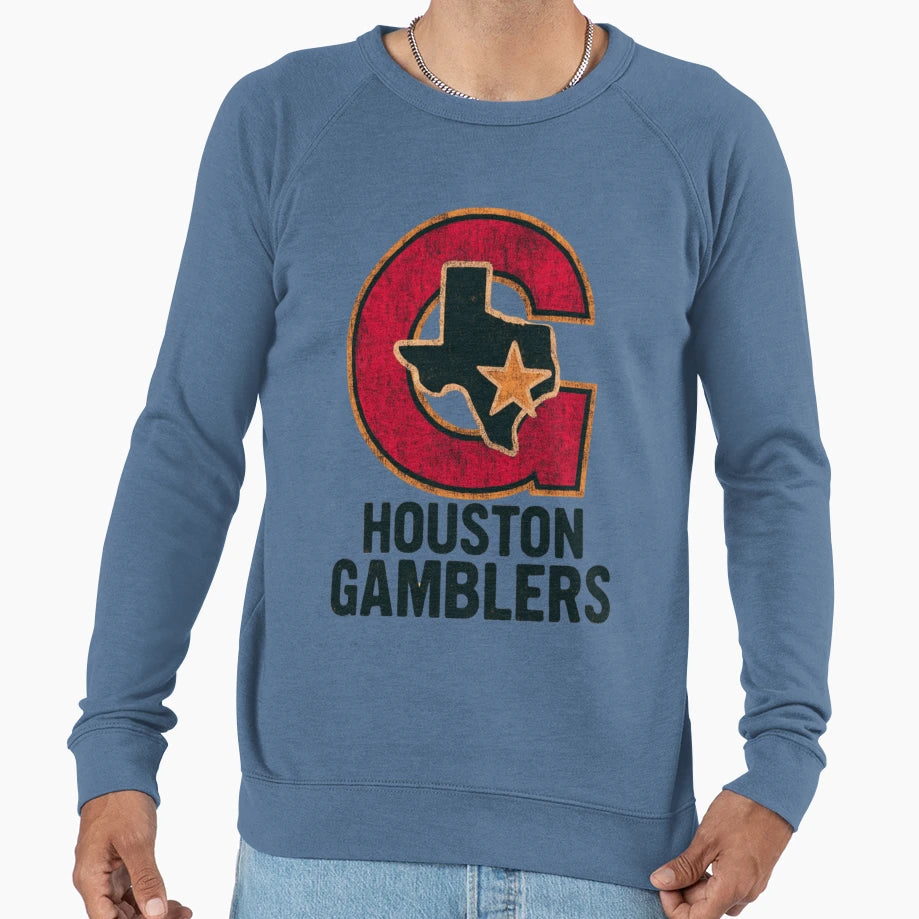 Houston Gamblers Logo Distressed Sweatshirt - Novelty Apparel for Adults - T-Shirt, Sweatshirt, Hoodie