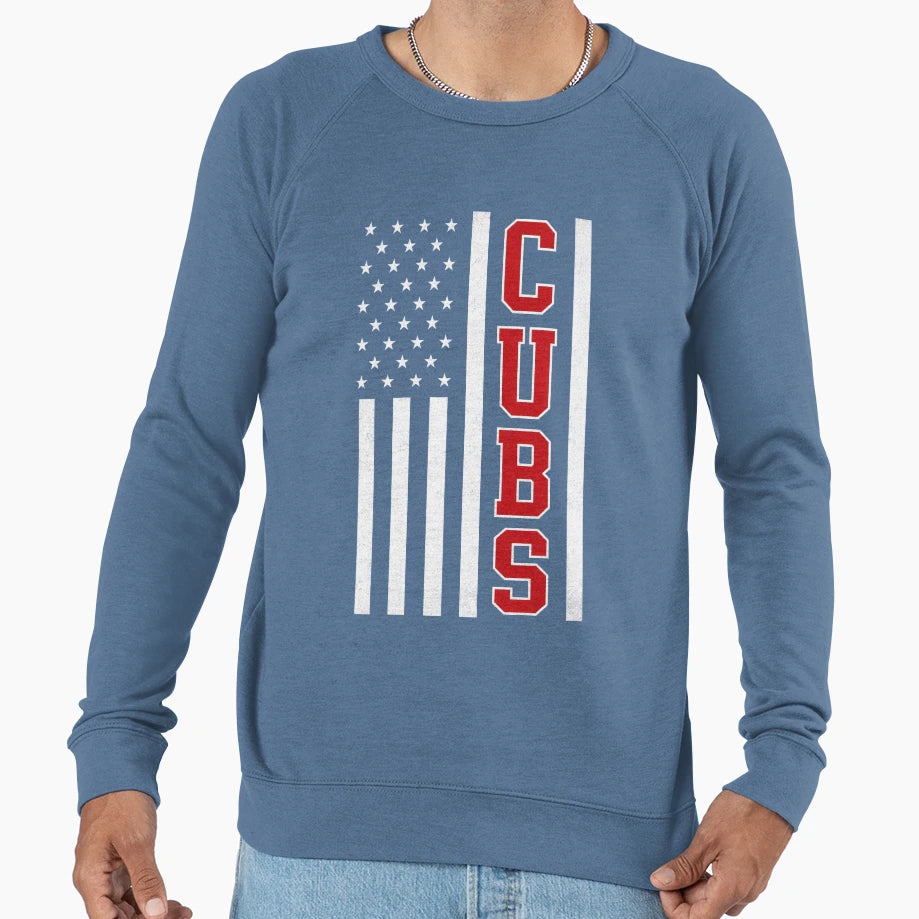 Cubs American Flag Patriotic Usa Sweatshirt - Graphic Print Men Women - T-Shirt, Sweatshirt, Hoodie