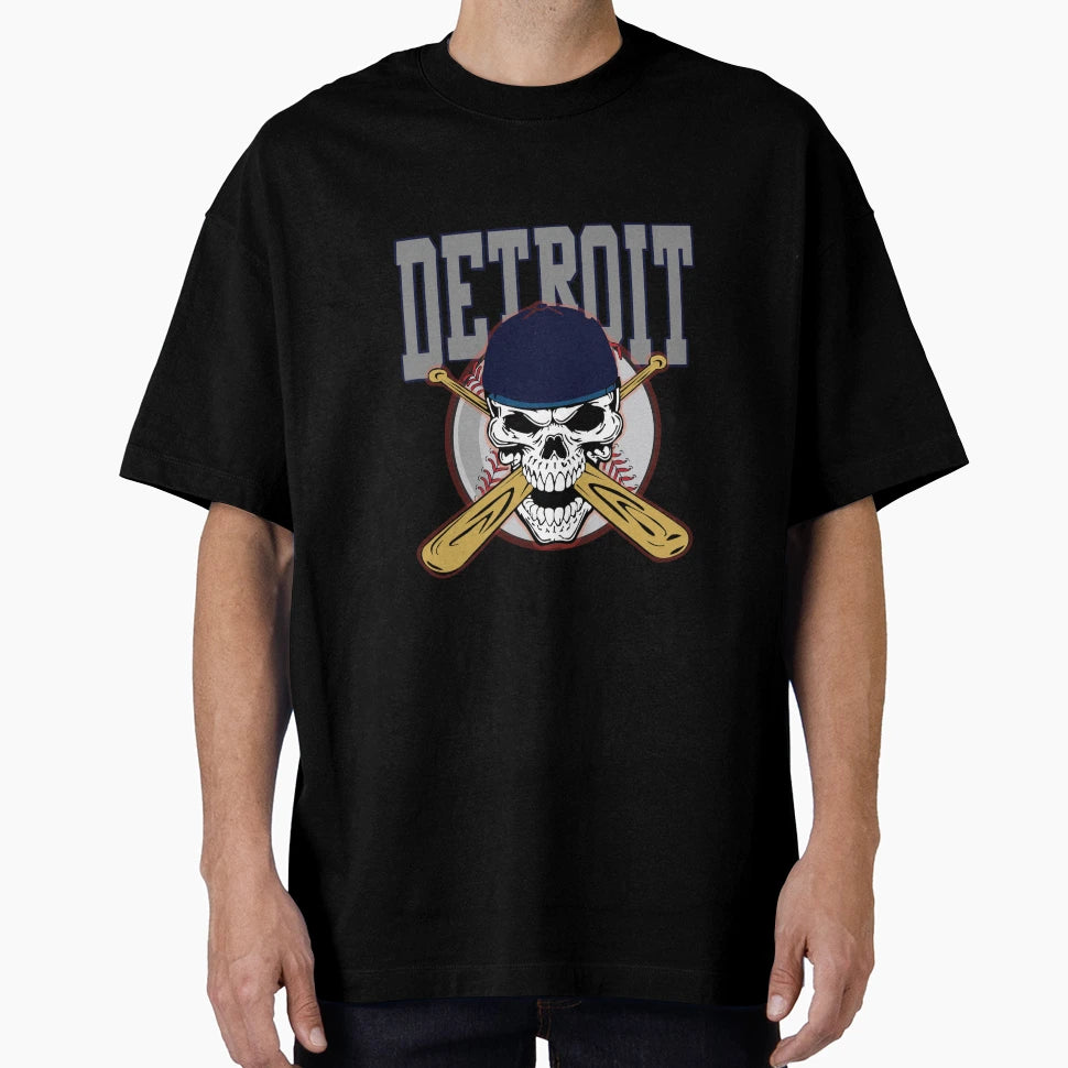 Detroit Baseball Skull T-Shirt - Fun Novelty Design for Adults - T-Shirt, Sweatshirt, Hoodie
