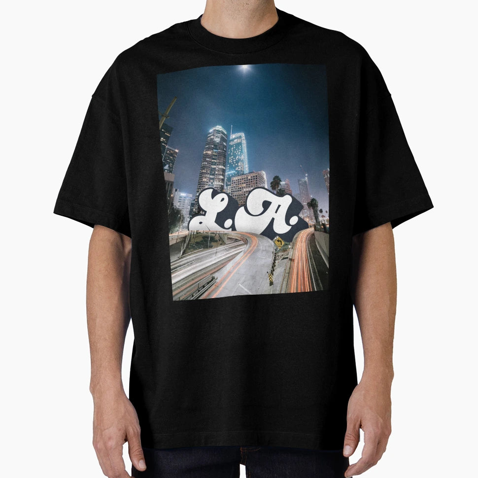 Los Angeles Glow City Streets After Dark T-Shirt - Trendy Graphic Men Women - T-Shirt, Sweatshirt, Hoodie