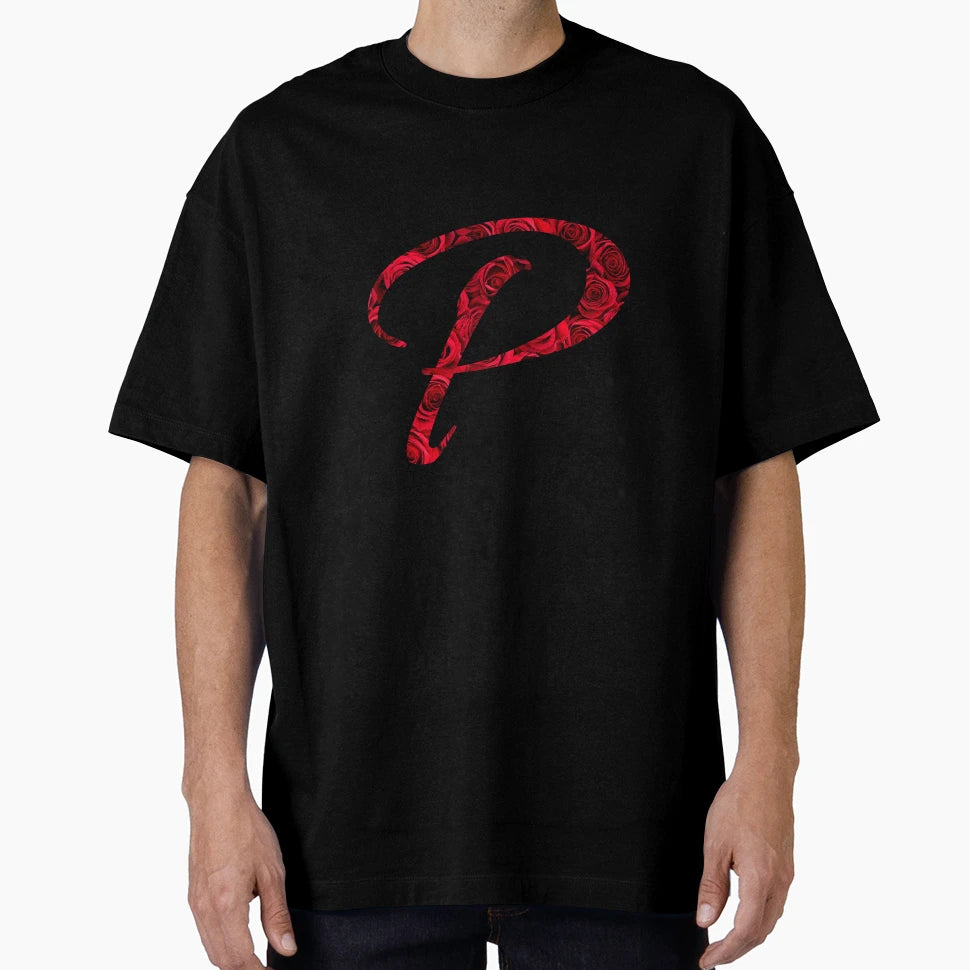 Letter P Red Rose T-Shirt - Trendy Graphic Men Women - T-Shirt, Sweatshirt, Hoodie
