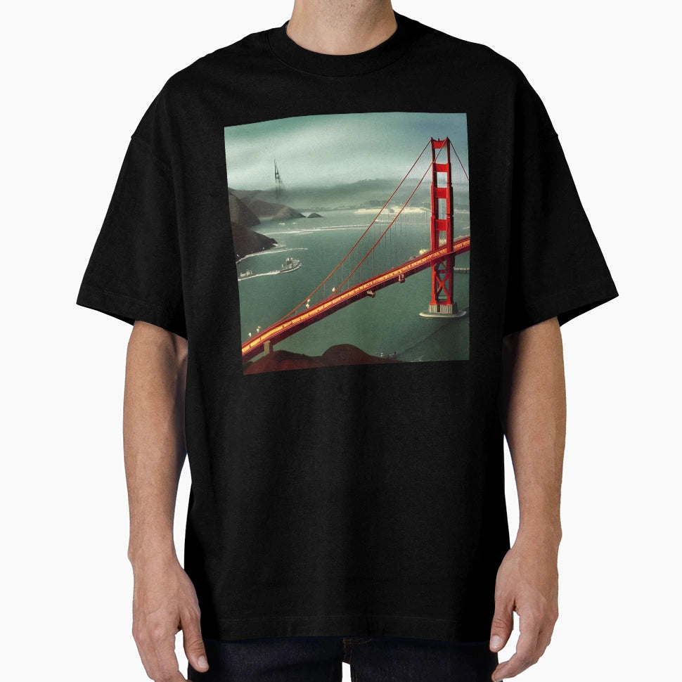 Golden Gate Ai Art T-Shirt - Minimalist Print Men Women - T-Shirt, Sweatshirt, Hoodie