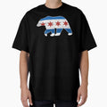 Chicago Flag Walking Bear Grunge State T-Shirt - Custom Art Print Unisex - T-Shirt, Sweatshirt, Hoodie