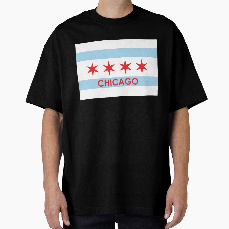 Chicago Flag Chicago Text T-Shirt - Trendy Graphic Unisex - T-Shirt, Sweatshirt, Hoodie