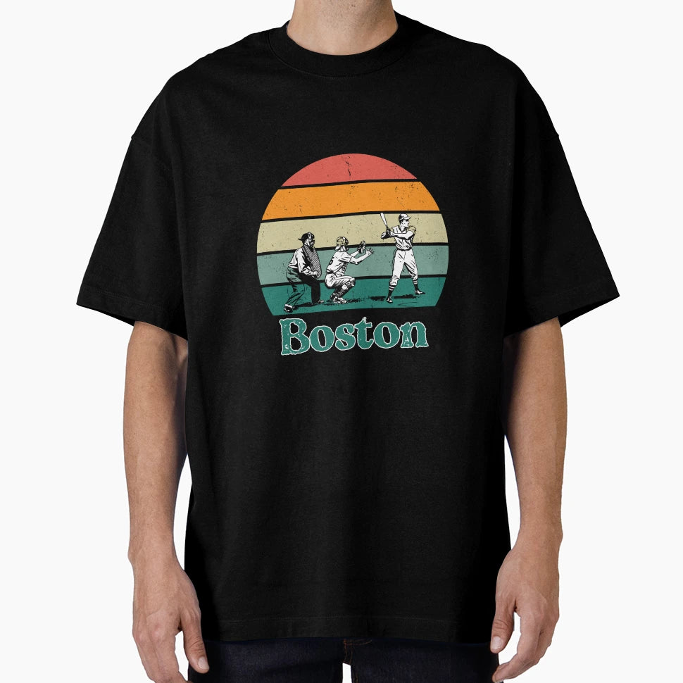 Boston City Skyline Baseball T-Shirt - Aesthetic Graphic for Adults - T-Shirt, Sweatshirt, Hoodie