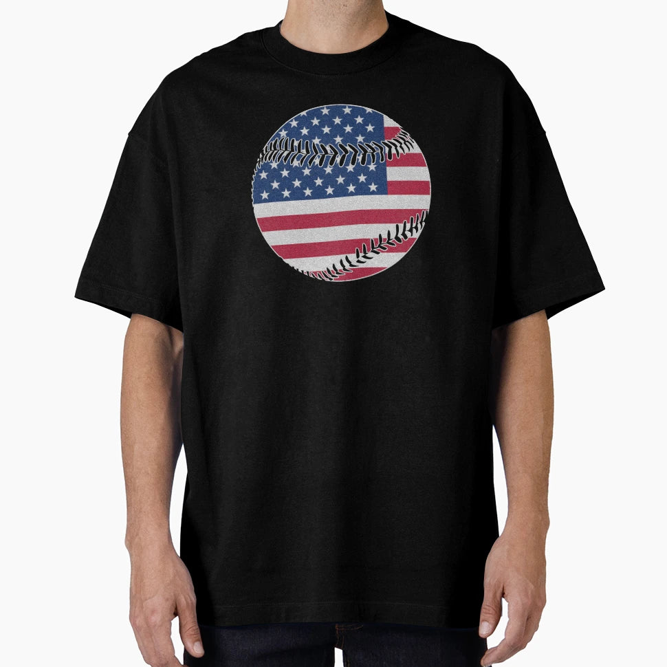 Baseball American Flag Funny American T-Shirt - Novelty Apparel Men Women - T-Shirt, Sweatshirt, Hoodie