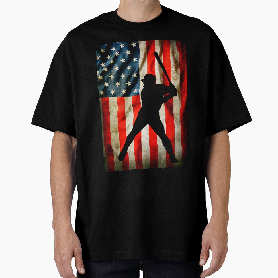 American Baseball Player And Usa Flag T-Shirt - Unique Graphic Men Women - T-Shirt, Sweatshirt, Hoodie