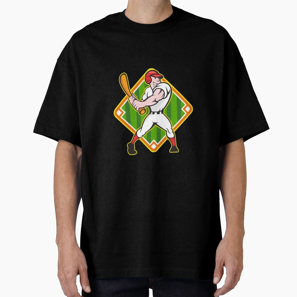 Baseball Player Batting Diamond Cartoon T-Shirt - Novelty Apparel Unisex - T-Shirt, Sweatshirt, Hoodie