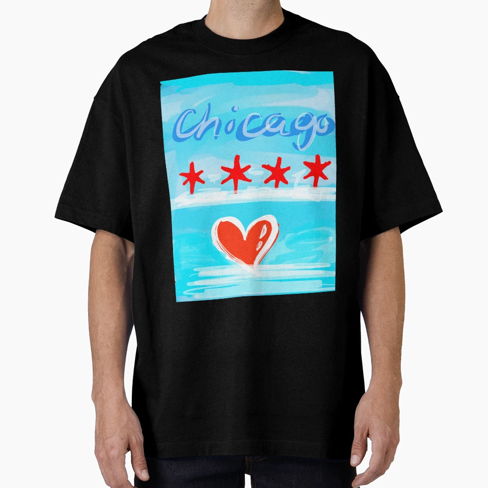 Chicago Flag Heart T-Shirt - Novelty Apparel Men Women - T-Shirt, Sweatshirt, Hoodie