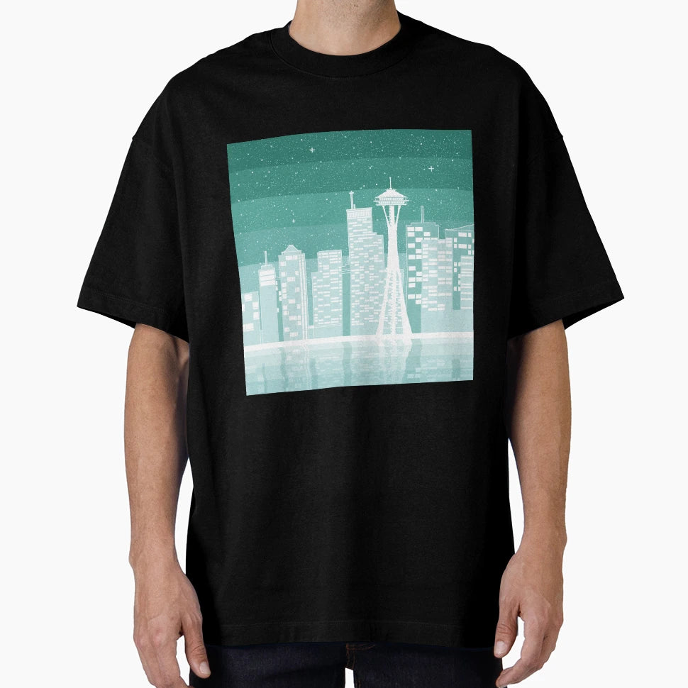 Mint Seattle Pixel Cityscape T-Shirt - Graphic Print Unisex - T-Shirt, Sweatshirt, Hoodie