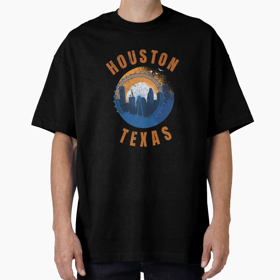 Weathered Houston Texas Skyline Sports T-Shirt - Trendy Graphic Unisex - T-Shirt, Sweatshirt, Hoodie