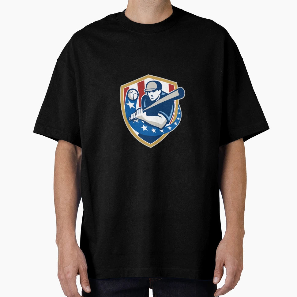 Baseball Hitter Batting Stars Stripes T-Shirt - Unique Graphic Unisex - T-Shirt, Sweatshirt, Hoodie