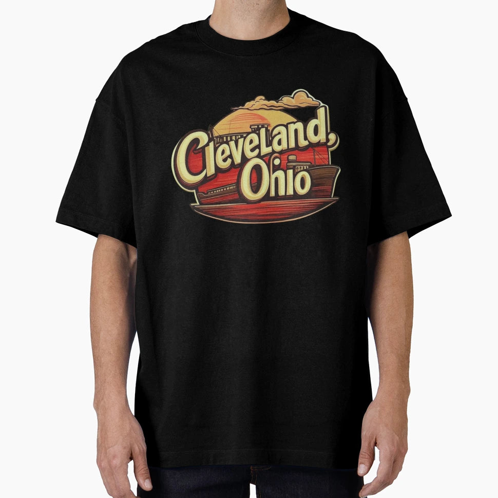 Cleveland Ohio Skyline Illustration T-Shirt - Trendy Graphic Unisex - T-Shirt, Sweatshirt, Hoodie
