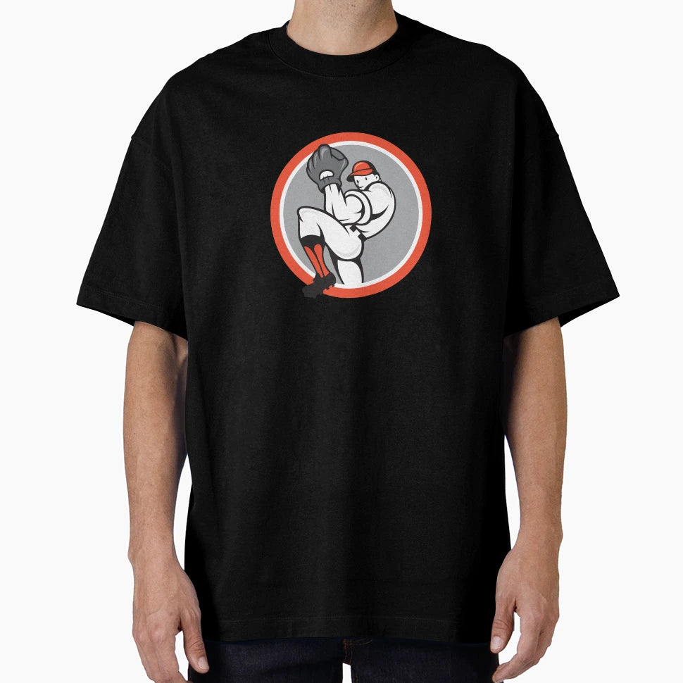Baseball Pitcher Circle Cartoon T-Shirt - Unique Graphic for Adults - T-Shirt, Sweatshirt, Hoodie