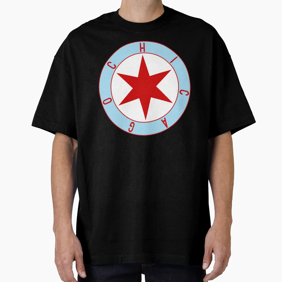 Chicago Flag Star Decal T-Shirt - Streetwear Style for Adults - T-Shirt, Sweatshirt, Hoodie