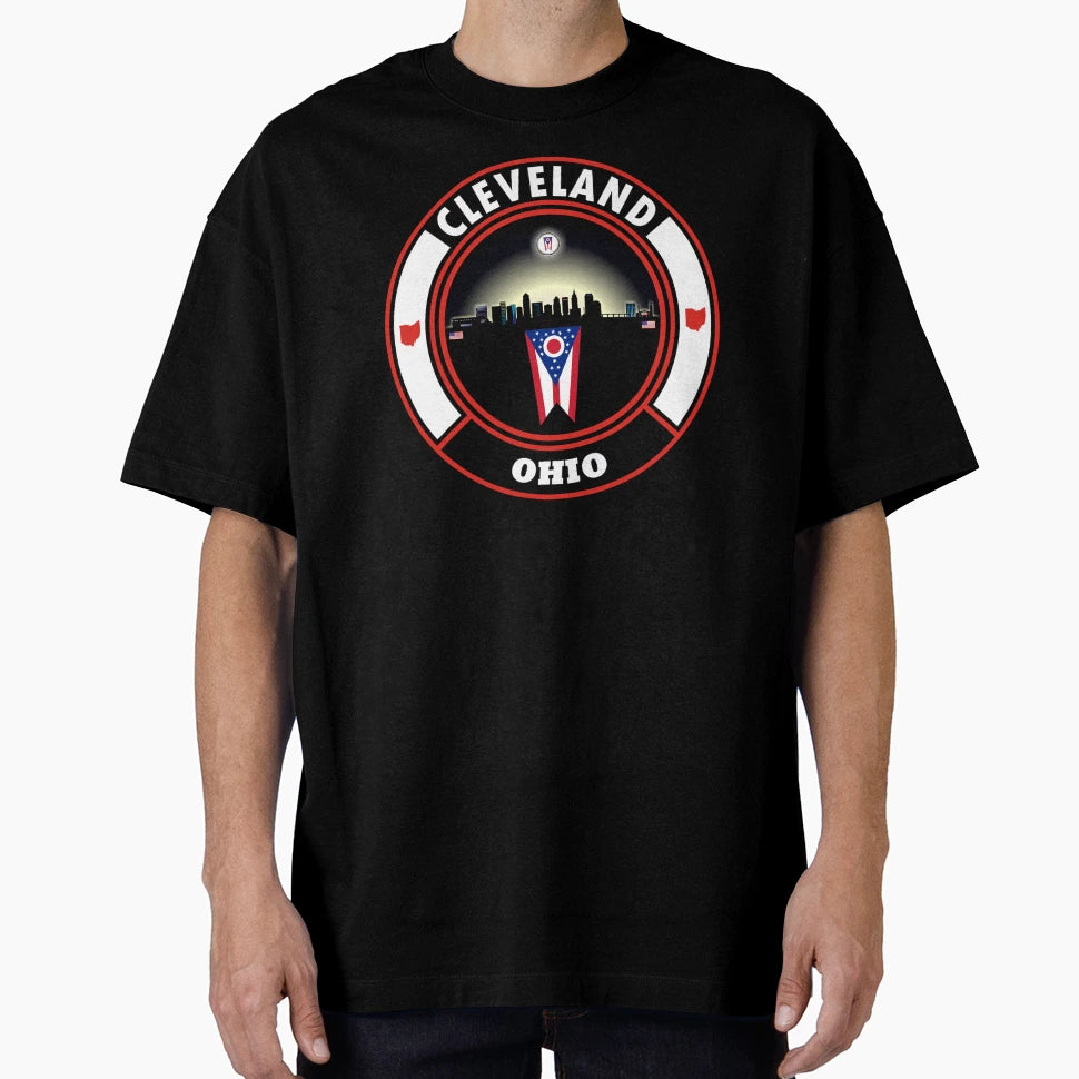 Cleveland Ohio Skyline Flag T-Shirt - Fun Novelty Design Men Women - T-Shirt, Sweatshirt, Hoodie