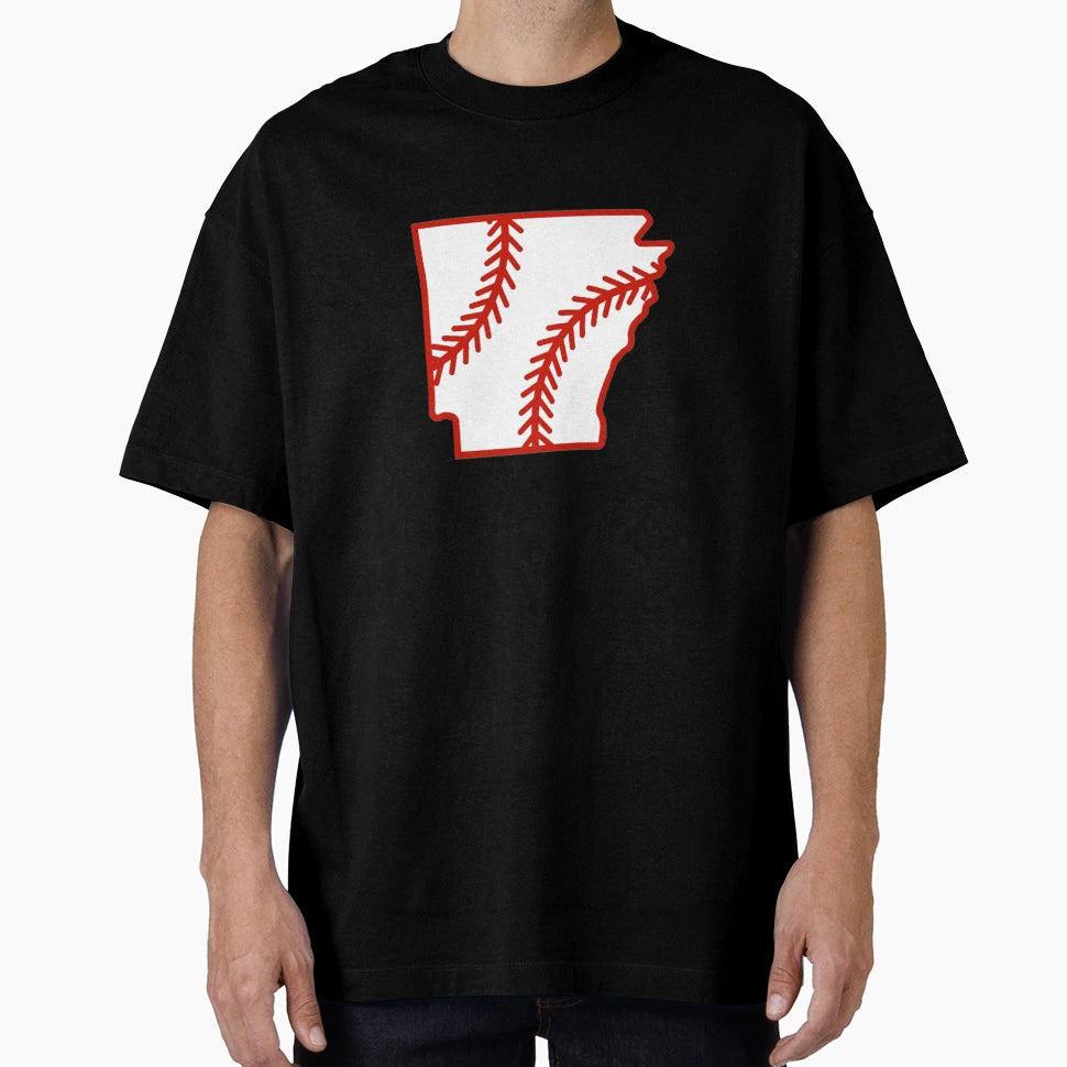Arkansas State Outline Baseball Stitch T-Shirt - Novelty Apparel Unisex - T-Shirt, Sweatshirt, Hoodie