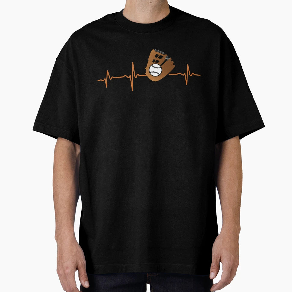 Baseball Glove And Ball Heartbeat Ecg T-Shirt - Custom Art Print Unisex - T-Shirt, Sweatshirt, Hoodie