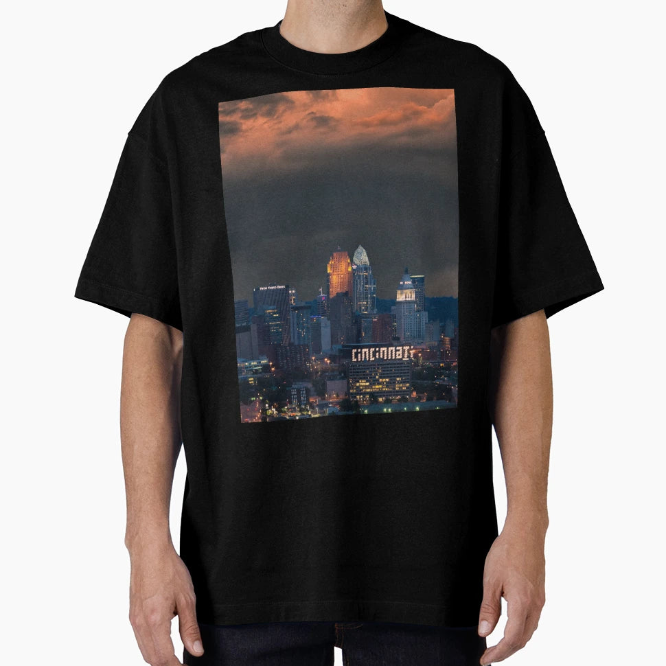 Stormy Cincinnati Great American Tower T-Shirt - Custom Art Print Men Women - T-Shirt, Sweatshirt, Hoodie