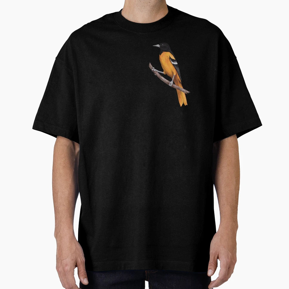 Male Baltimore Oriole Standing Branch T-Shirt - Trendy Graphic Unisex - T-Shirt, Sweatshirt, Hoodie