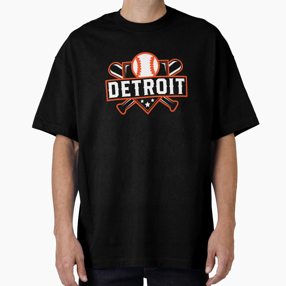 Detroit Baseball Home Plate Crossed Bats T-Shirt - Trendy Graphic Unisex - T-Shirt, Sweatshirt, Hoodie
