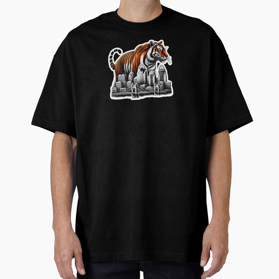 Majestic Bengal Over Cincinnati T-Shirt - Unique Graphic for Adults - T-Shirt, Sweatshirt, Hoodie