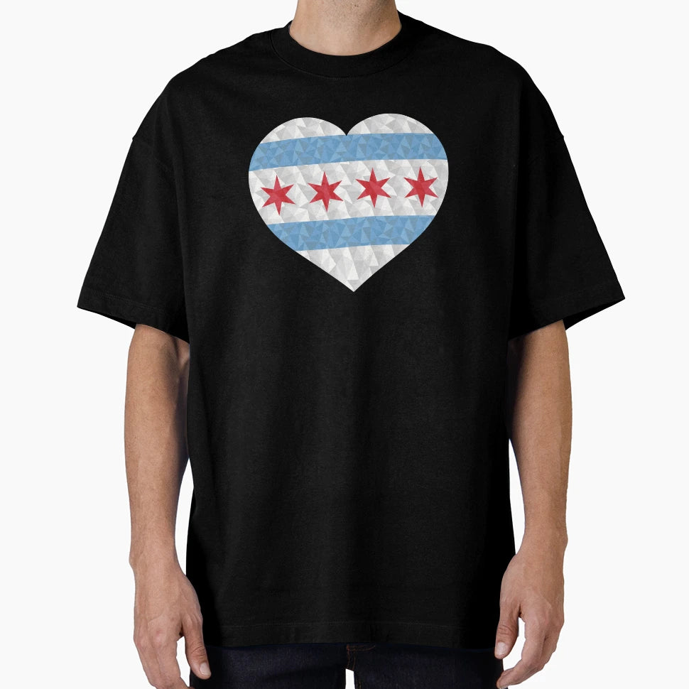 I Love Chicago Heart Flag T-Shirt - Custom Art Print Men Women - T-Shirt, Sweatshirt, Hoodie