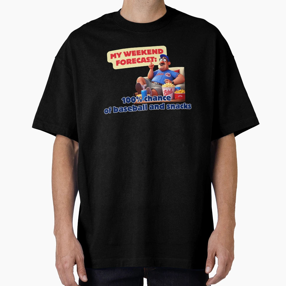 Weekend Forecast 100 Baseball Snacks T-Shirt - Trendy Graphic for Adults - T-Shirt, Sweatshirt, Hoodie