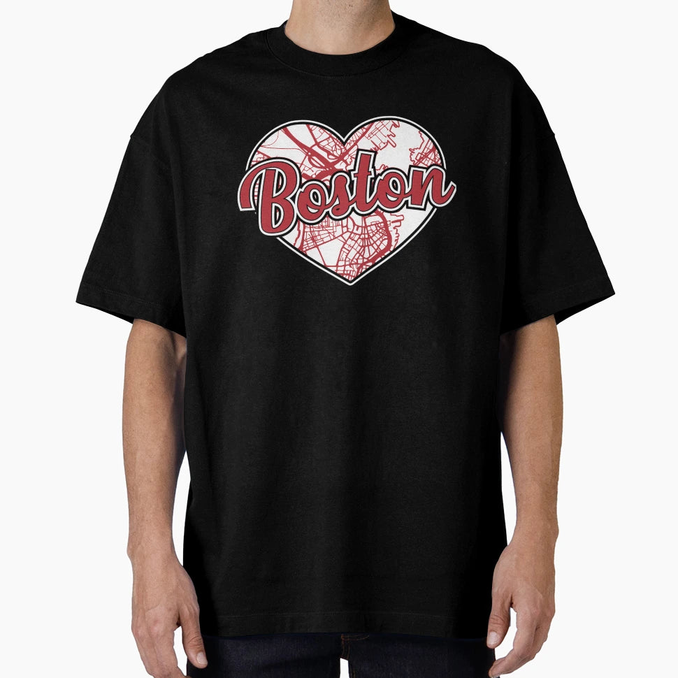 Love Boston Baseball Heart City Map T-Shirt - Novelty Apparel Men Women - T-Shirt, Sweatshirt, Hoodie